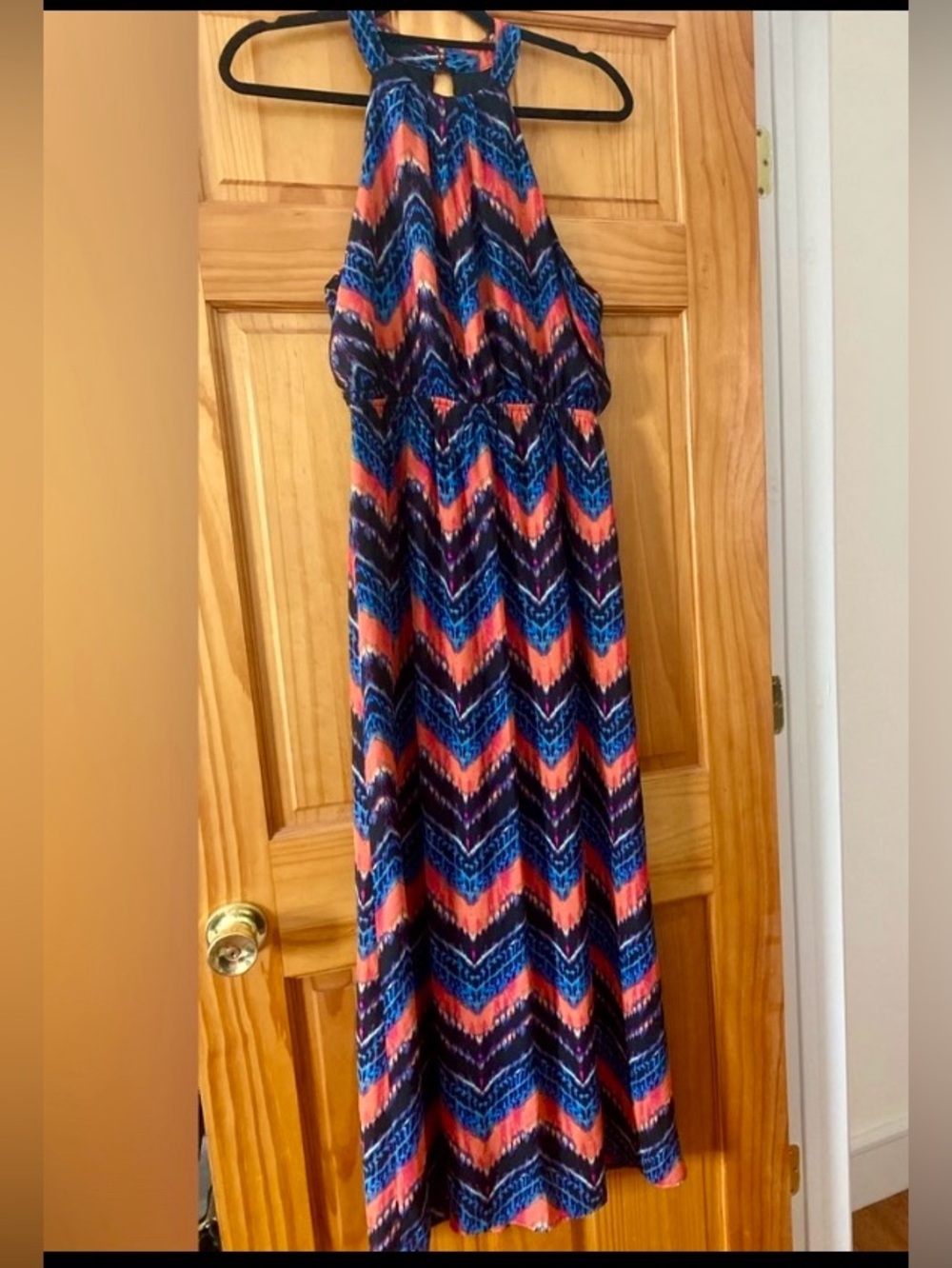 One Clothing LA Chevron Halter Maxi Dress Boho Resort Vacation Festival Size M